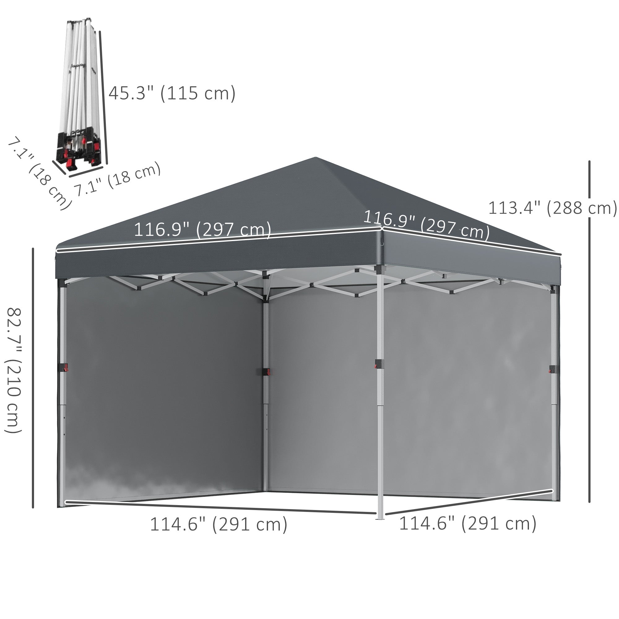 Outsunny 10'x10' Pop Up Canopy Sidewalls Adjustable Instant Tent Dark Grey 