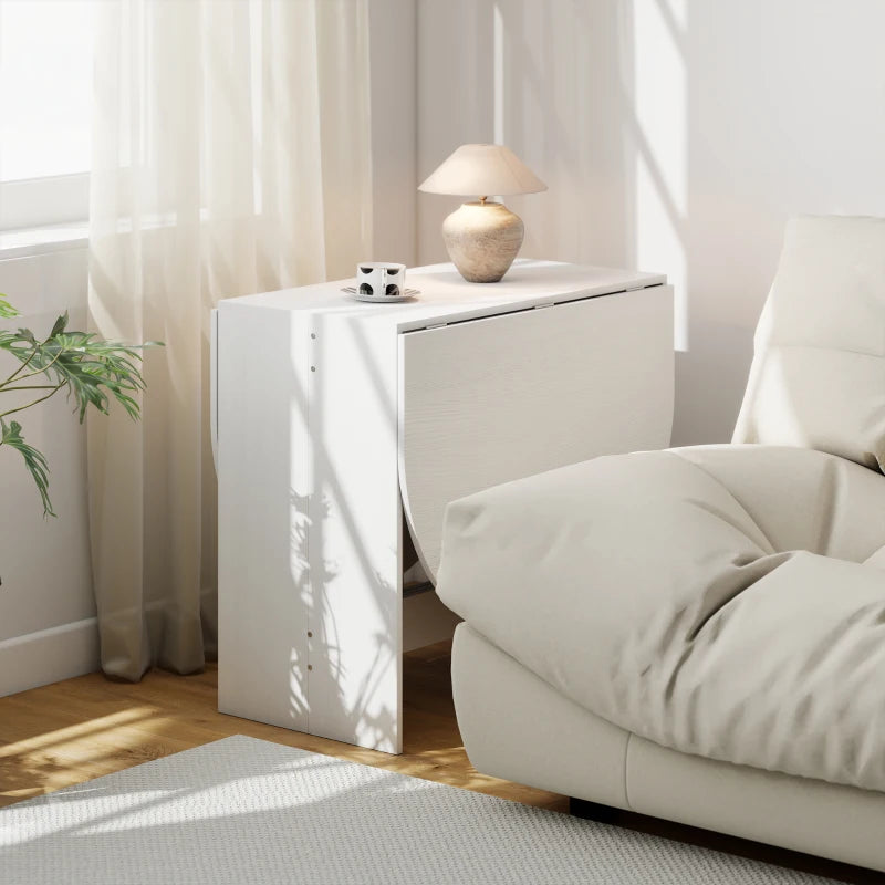 Oval Folding Dining Table, Space Saving Drop Leaf Kitchen Table for Dining Room, Living Room, Distressed White