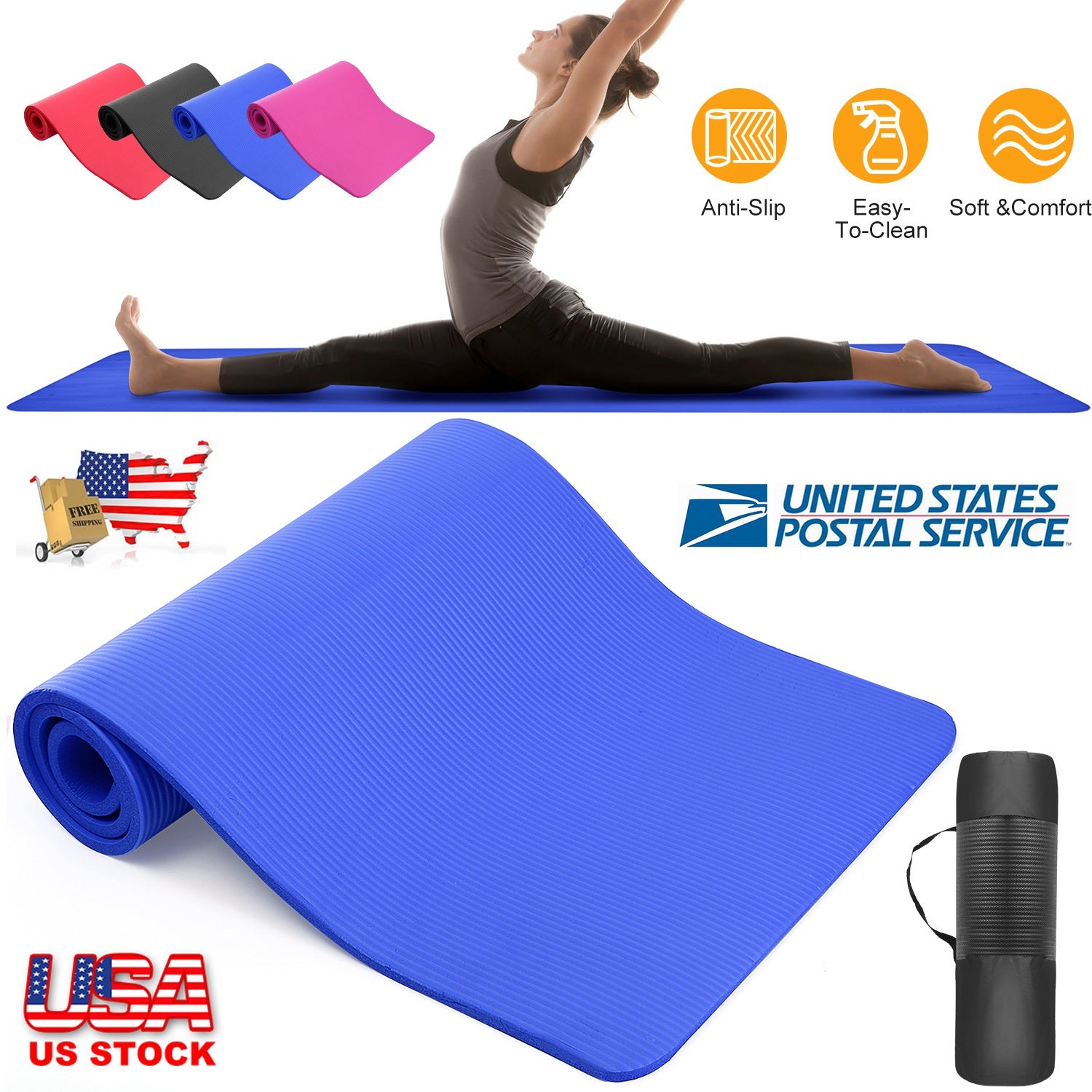 0.6-inch Thick Yoga Mat Anti-Tear High Density NBR Exercise Mat Anti-Slip Fitness Mat for Pilates Workout Cushion w/Carrying Strap Storage Bag