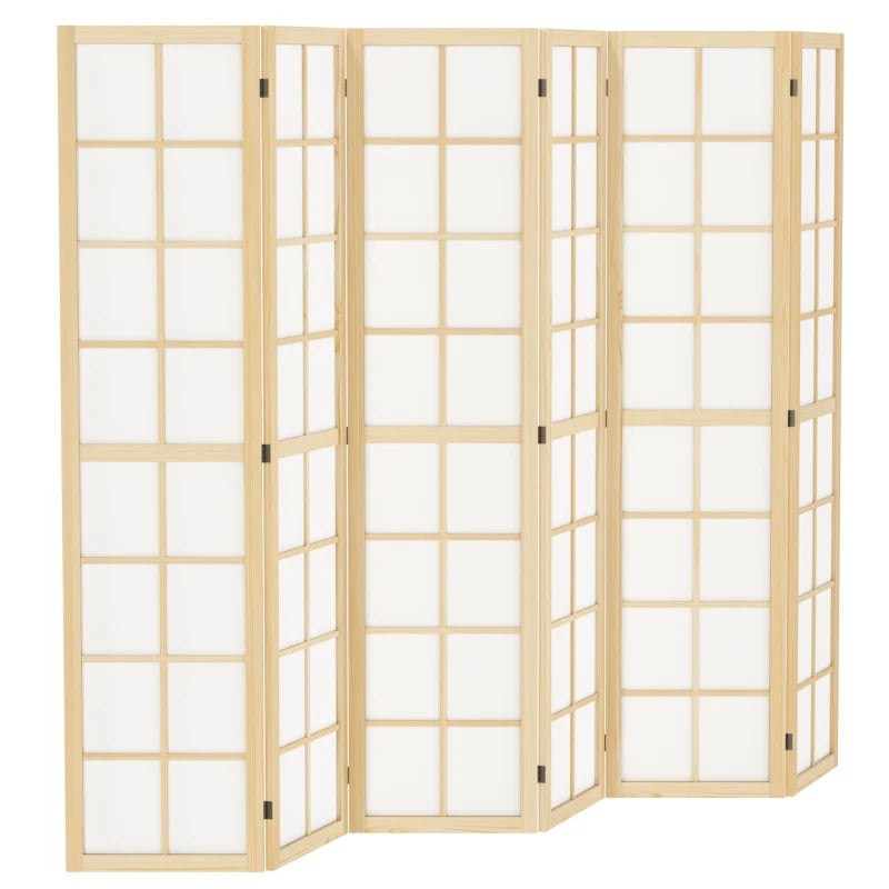 6 Panel Room Divider, 5.6 ft Folding Wall Divider Room Partition for Home Office, Bedroom, Living Room, Natural Wood