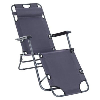 Outsunny Adjustable Folding Chaise Lounge Chair Portable Recliner Sun Lounger Outdoor Garden Seat with Pillow Grey 