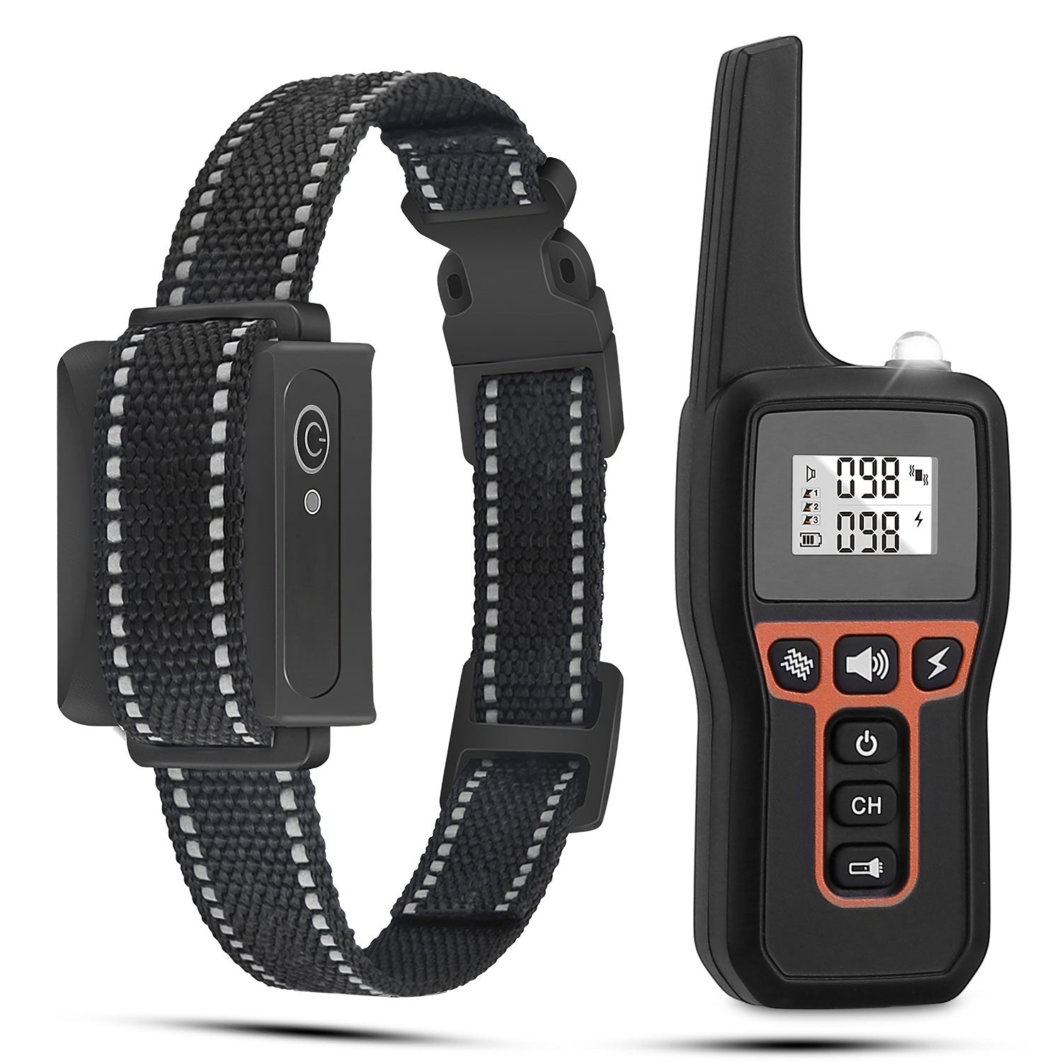 3280FT Dog Training Collar IP67 Waterproof Pet Beep Vibration Electric Shock Collar 3 Channels Rechargeable Transmitter Receiver Trainer with Flashlig