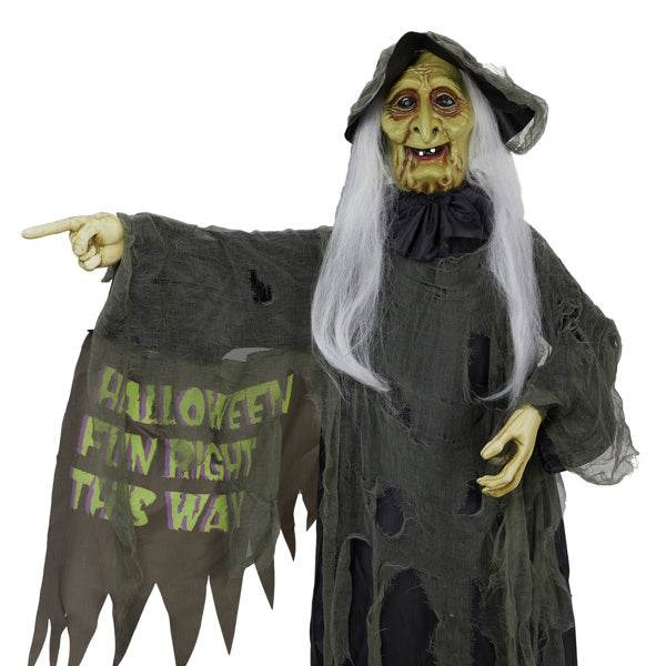 6ft Eye Red Light Vibration Witch Sound Voice Control, Standing Guiding Witch, Battery Model - Batteries Not Included, Halloween Standing Decoration 