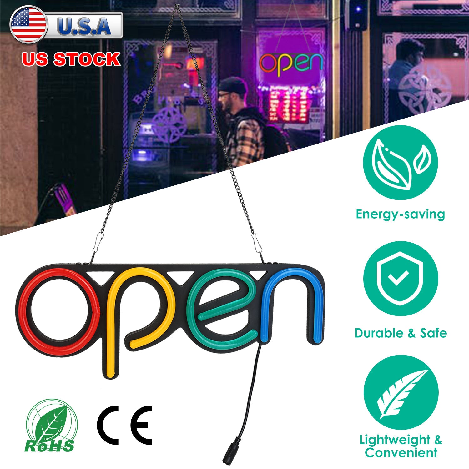 Neon Open Sign Light 15.75x6in Business Store Café Restaurant Bar Salon Commercial Lighting 