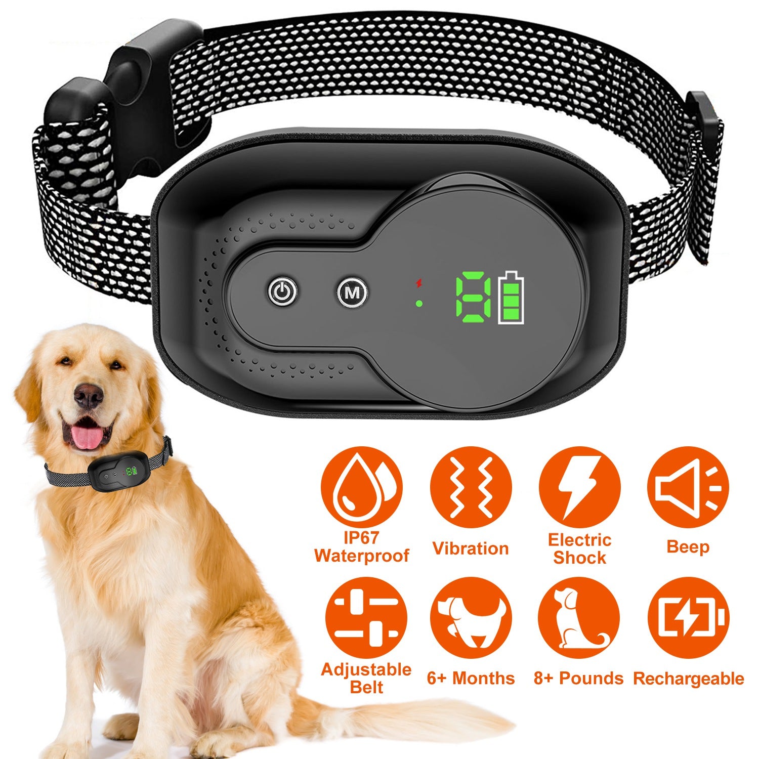 Dog Bark Collar Anti Barking Electric Training Collar Rechargeable Smart Anti-Bark Collar with Beep Vibration Shock Function 5 Intensity Levels