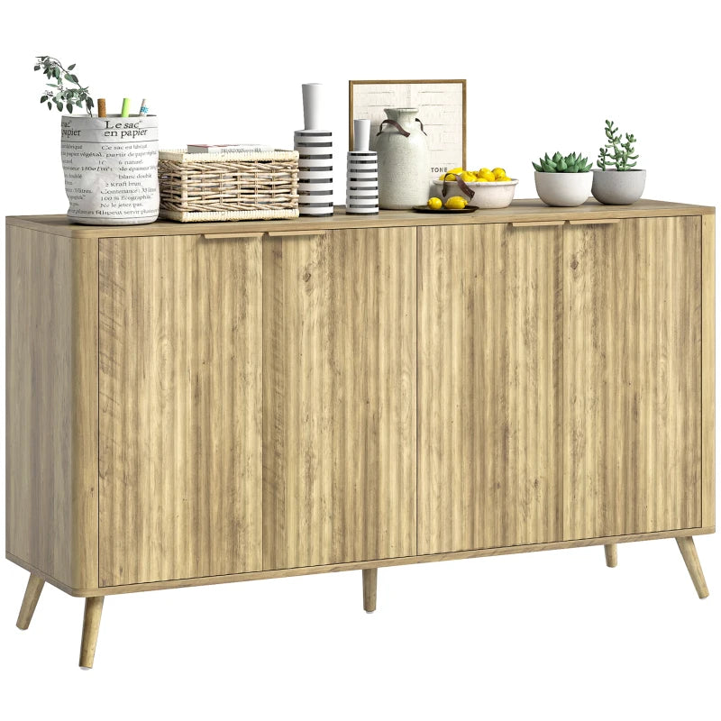55" Buffet Cabinet, Modern Sideboard with 4 Fluted Doors and 2 Adjustable Shelves for Kitchen, Living Room, White