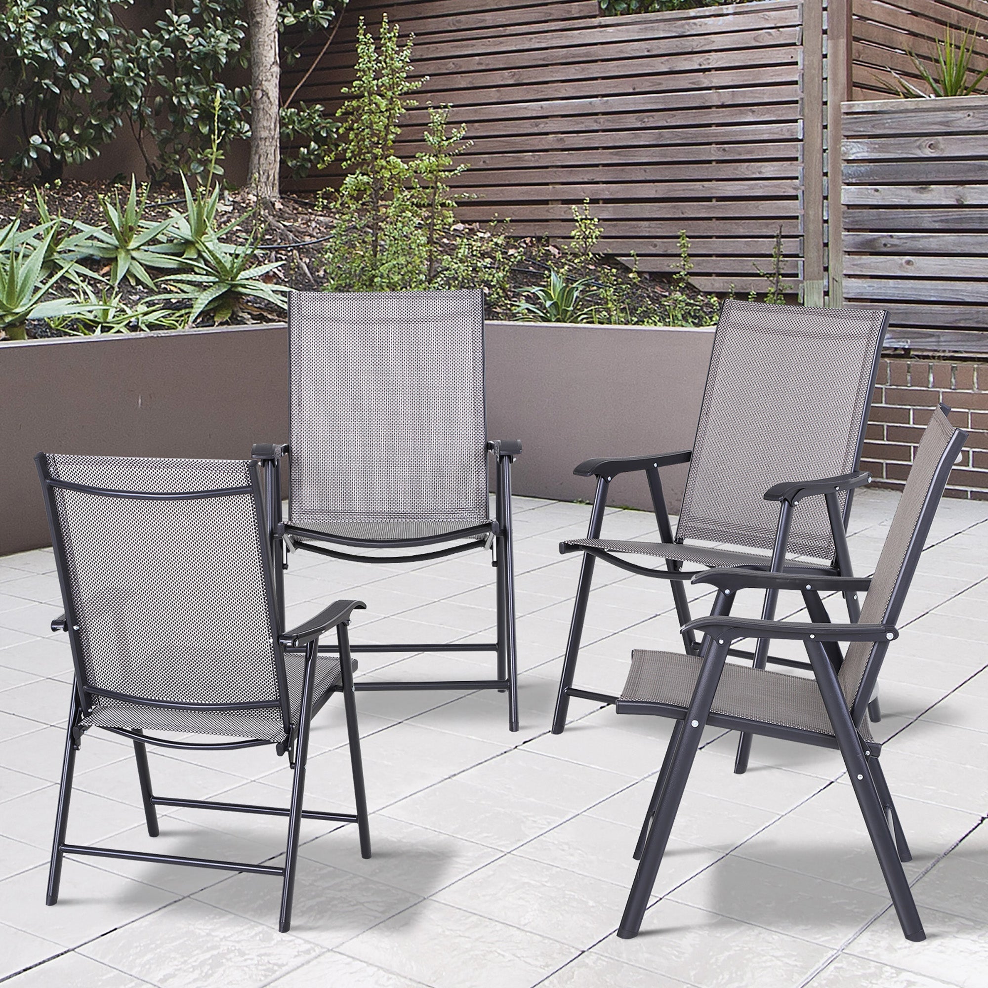 Outsunny 4-Piece Folding Dining Chair Set for Relaxing on Patio, Balcony, or Garden, Comfortable Outdoor Furniture with Armrests, Grey 