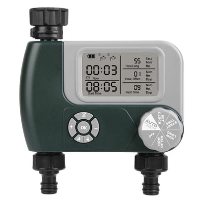 Sprinkler Timer with 2 Outlet Zones Digital Programmable Hose Faucet Timer Manual Automatic Watering Intelligent Drip Irrigation System for Garden Yar 