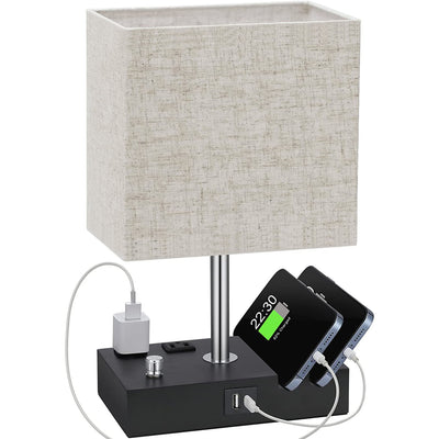 Fully Dimmable Table Lamp for Bedroom Living Room Bedside Lamp for Nightstand Dual USB Ports 2 Power Outlets LED Bulb Included 