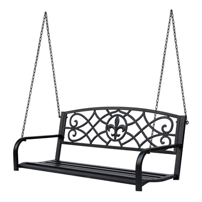 Outsunny Porch Swing: 2-Person Glider Chair Fleur De Lis Design Steel Frame Black 