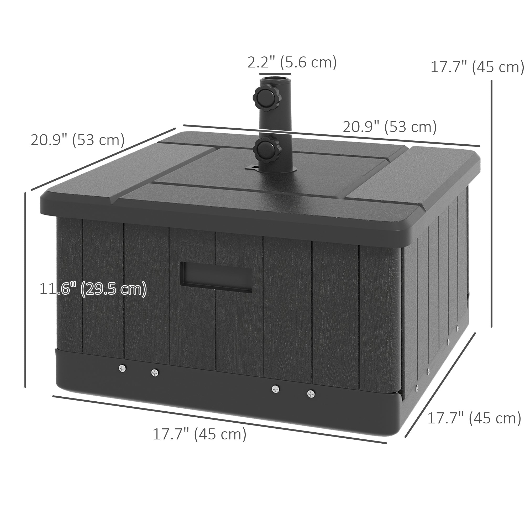 Outsunny 3-in-1 Outdoor Umbrella Base with Wheels and Handles, End Table, Flower Box Planter with Hole, 176 lbs. Capacity, Black 