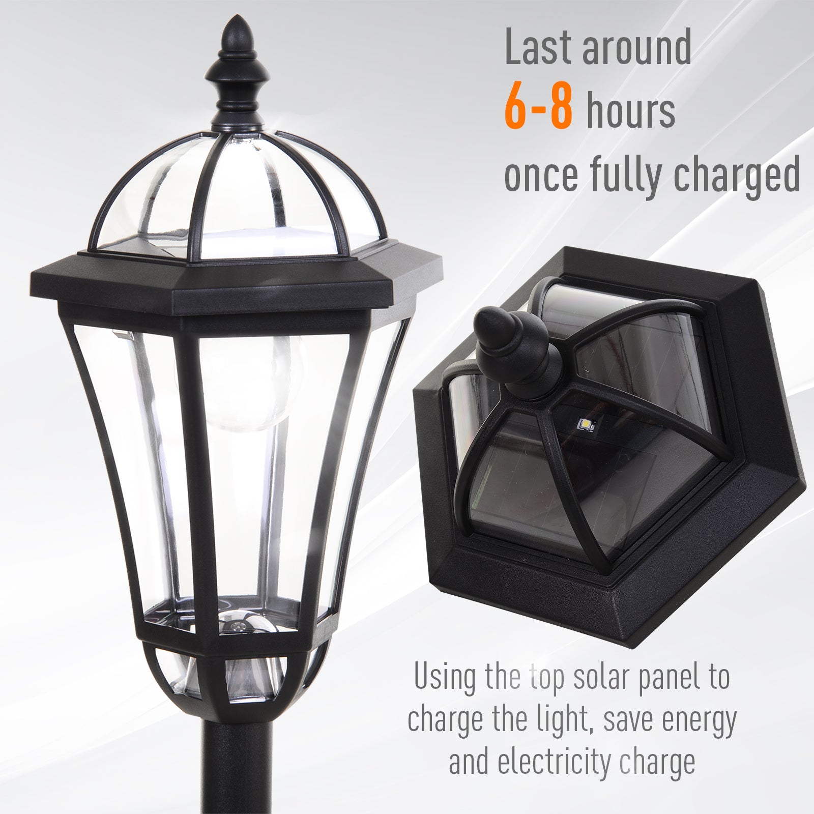 Outsunny Solar LED Outdoor Lamp Post: Auto Switch Lantern for Patio/Pathway, Water-Resistant in Black 