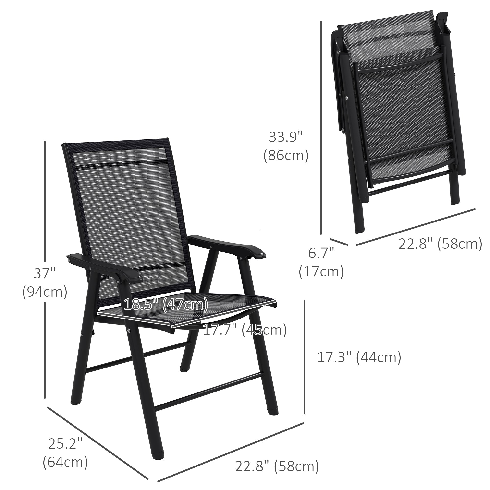 Outsunny 4-Piece Folding Chair Set for Relaxing on Patio Balcony Garden, Comfortable Outdoor Furniture with Armrests, Black 