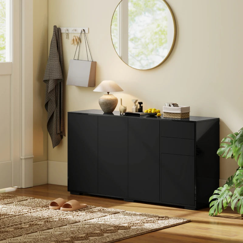 Kitchen Sideboard Storage Cabinet, Modern Coffee Bar Cabinet with Push-Open Design and 2 Drawers for Living Room, Black