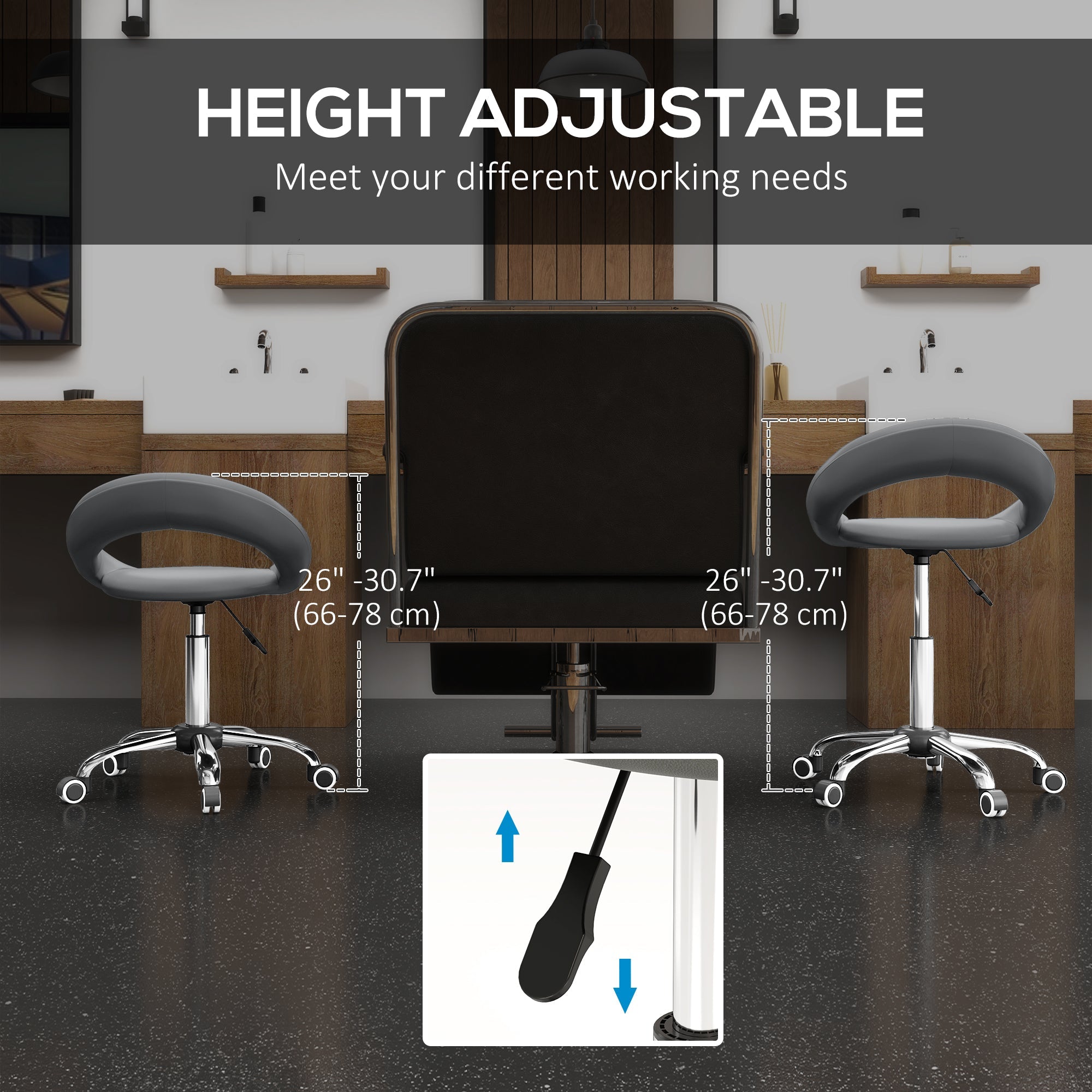 HOMCOM Modern Hydraulic Moon Salon Stool Rolling Swivel Chair Massage Spa Tattoo Pub Bar Stool, Grey 