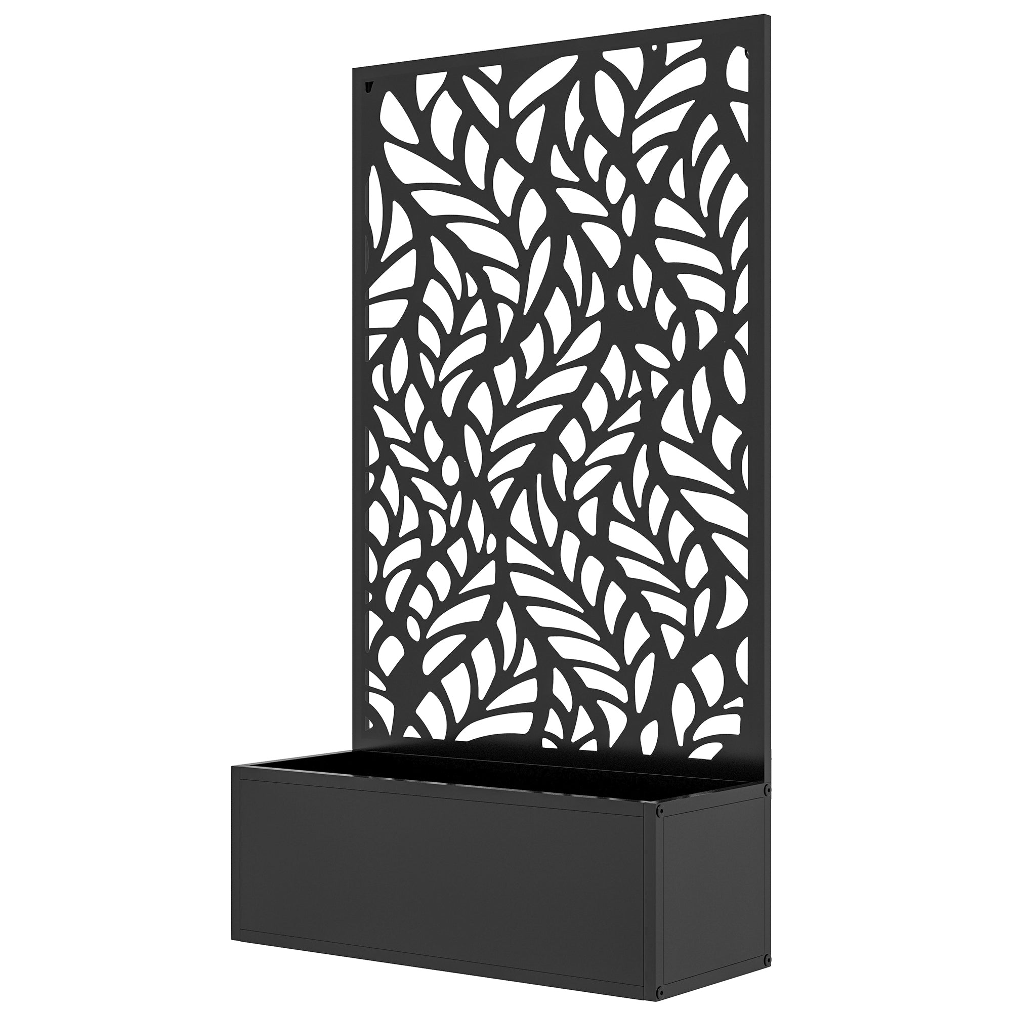 Outsunny Metal Privacy Screen with Garden Bed Freestanding or Wall-Mounted Planter Box for Outdoor Spaces 
