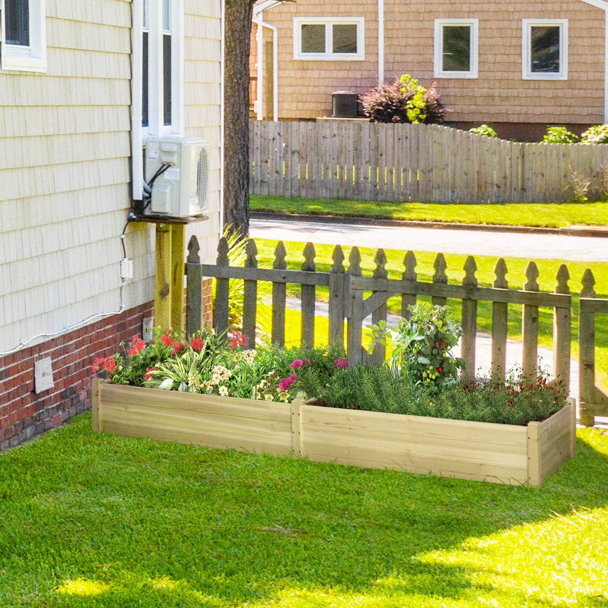 Outsunny Raised Garden Bed Elevated Wooden Planter Box for Backyard, Patio to Grow Vegetables, Herbs, and Flowers 