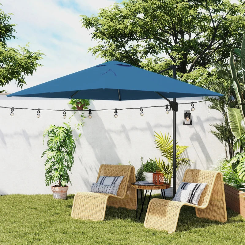 8'x8' Square Patio Hanging Offset Umbrella, Outdoor Cantilever Parasol w/ Cross Base, Navy Blue