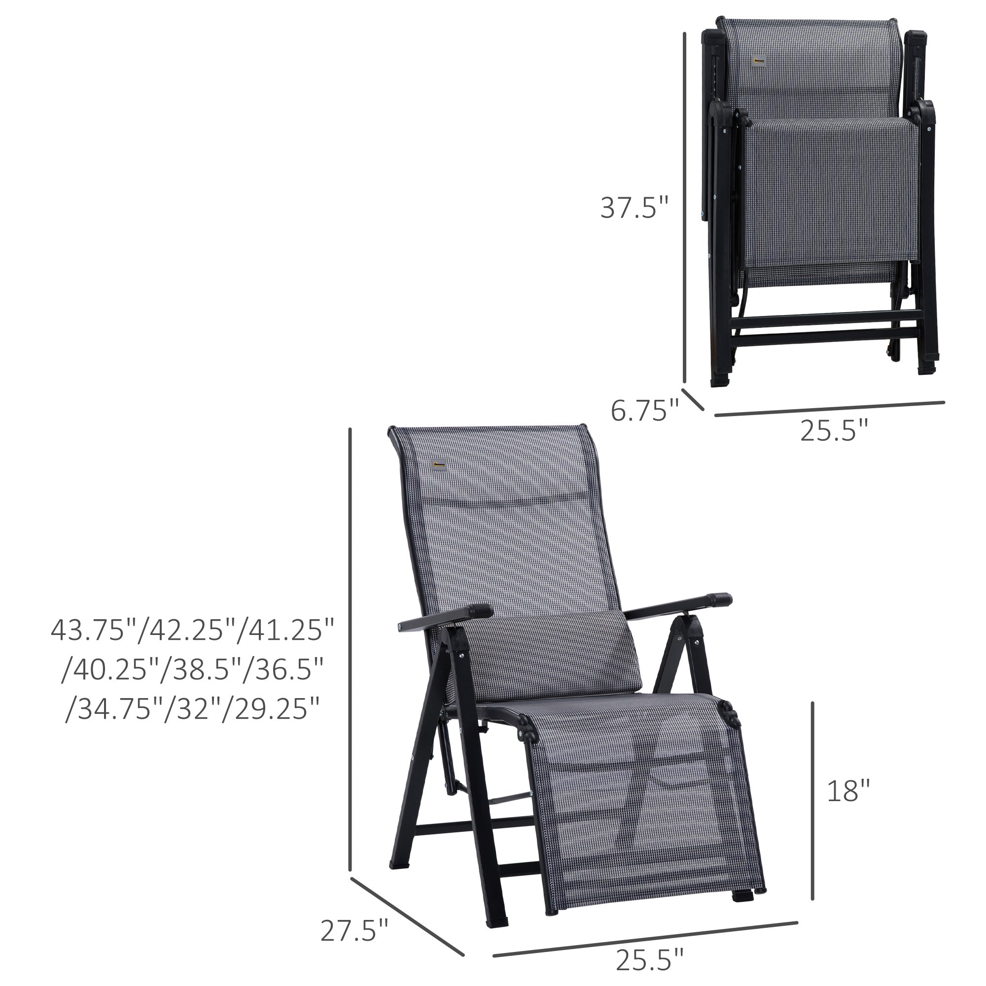 Outsunny Folding Zero Gravity Recliner Chair Set of 2 with Adjustable Backrest Grey for Patio Deck 