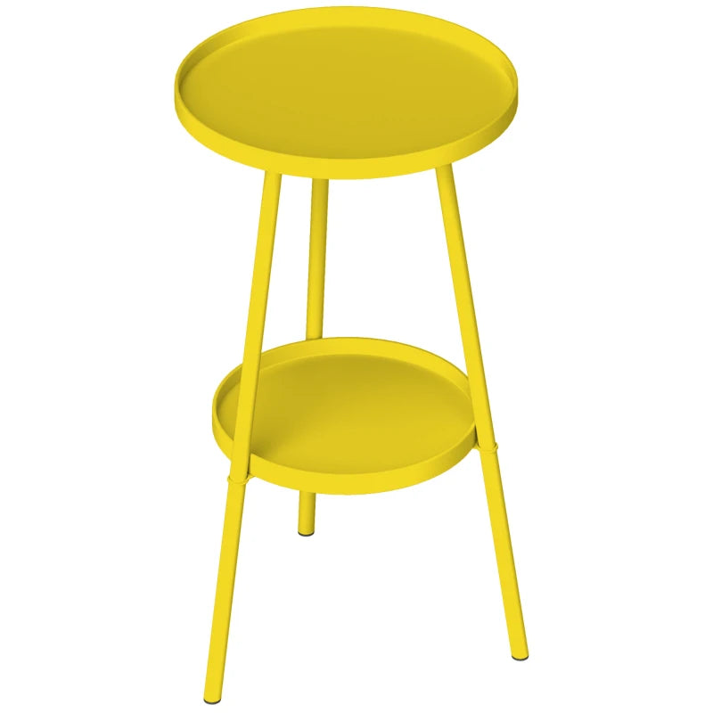 Round Garden Table, 2-Tier Small Side Table, Metal Patio Table Coffee Table Dining Table, Yellow