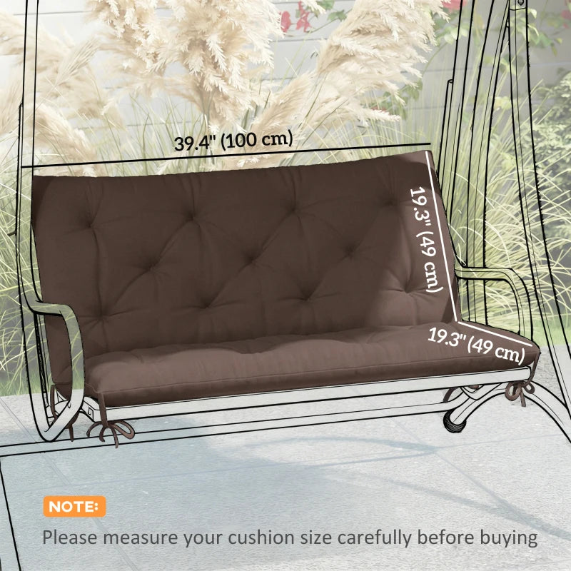 Garden Bench Cushion with Backrest, Non-Slip 2 Seater Soft Pad with Ties, Coffee