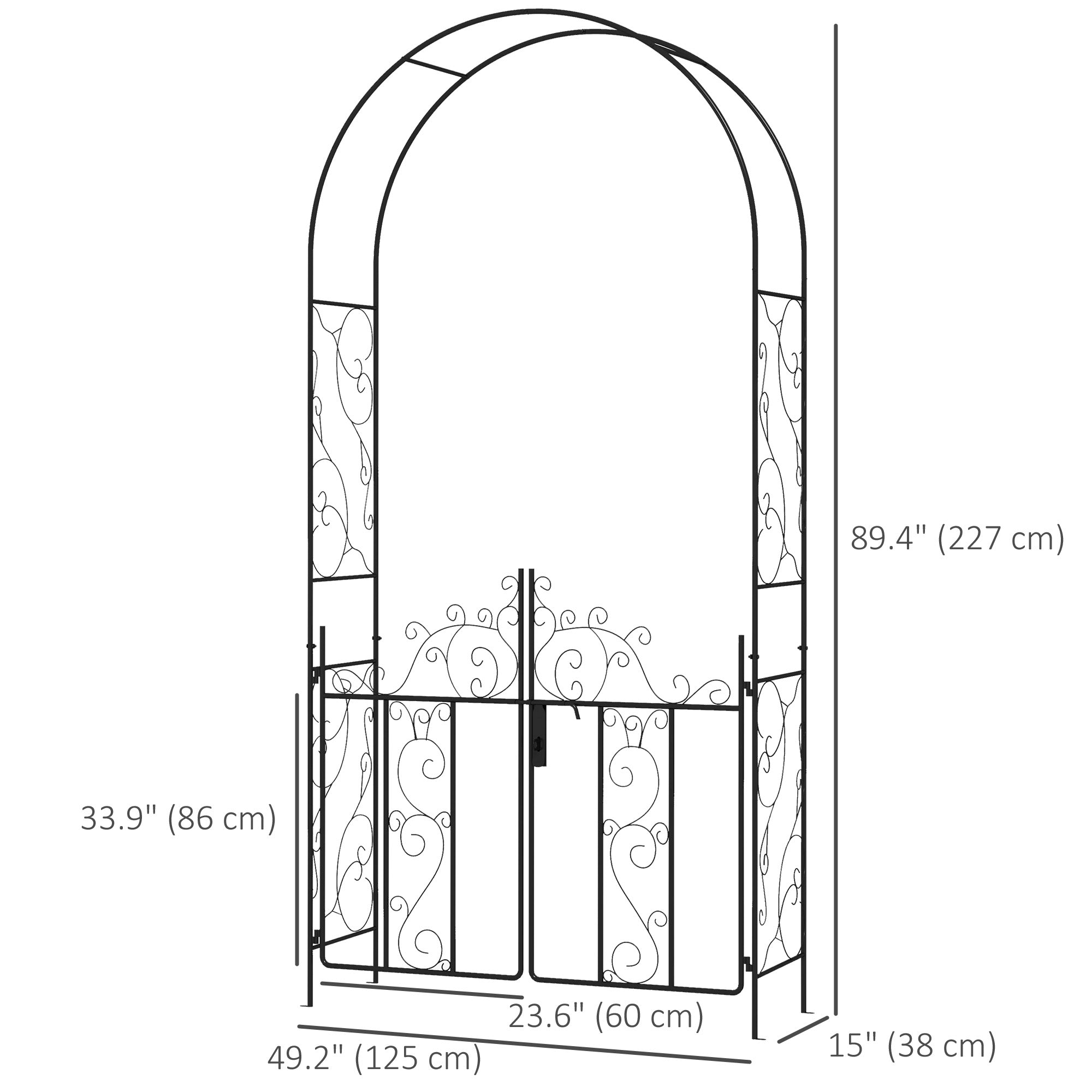 Outsunny Metal Garden Arch with Gate, Garden Arbor Trellis for Climbing Plants, Roses, Vines, Wedding Arch, Black 
