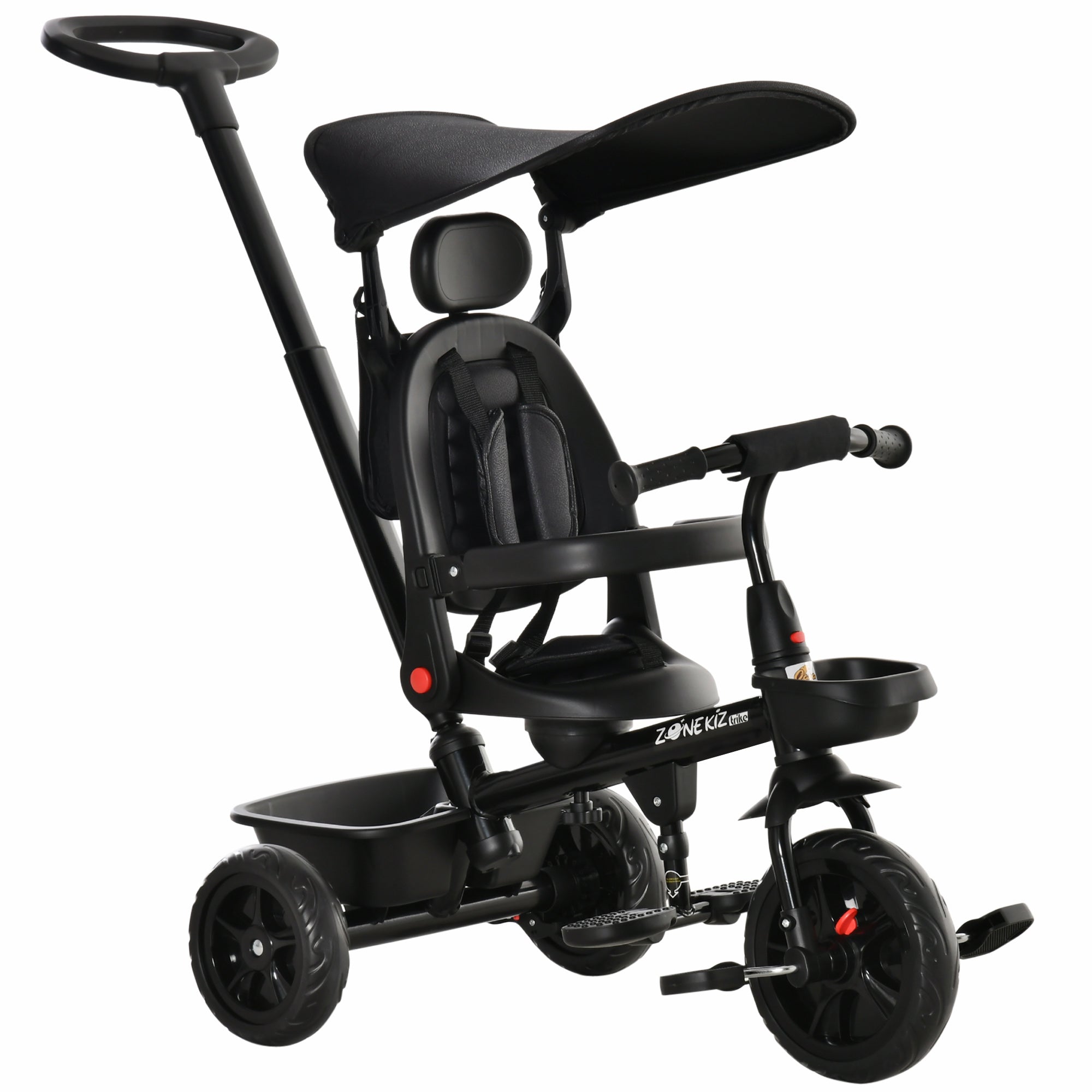 Qaba 4-in-1 Baby Tricycle Stroller with Reversible Seat, Adjustable Handle, Canopy, Safety Belt, Storage - Black 