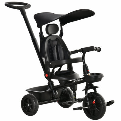 Qaba 4-in-1 Baby Tricycle Stroller with Reversible Seat, Adjustable Handle, Canopy, Safety Belt, Storage - Black 