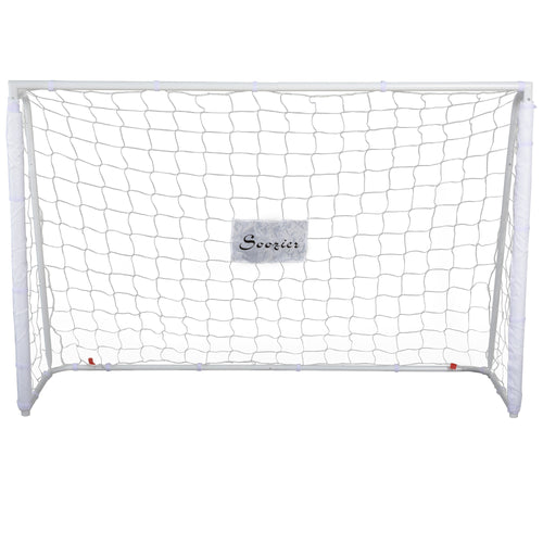 Soozier 6ft x 4ft Soccer Goal Net with Metal Frame, PE Mesh, Ground Stakes, Easy Assembly, White