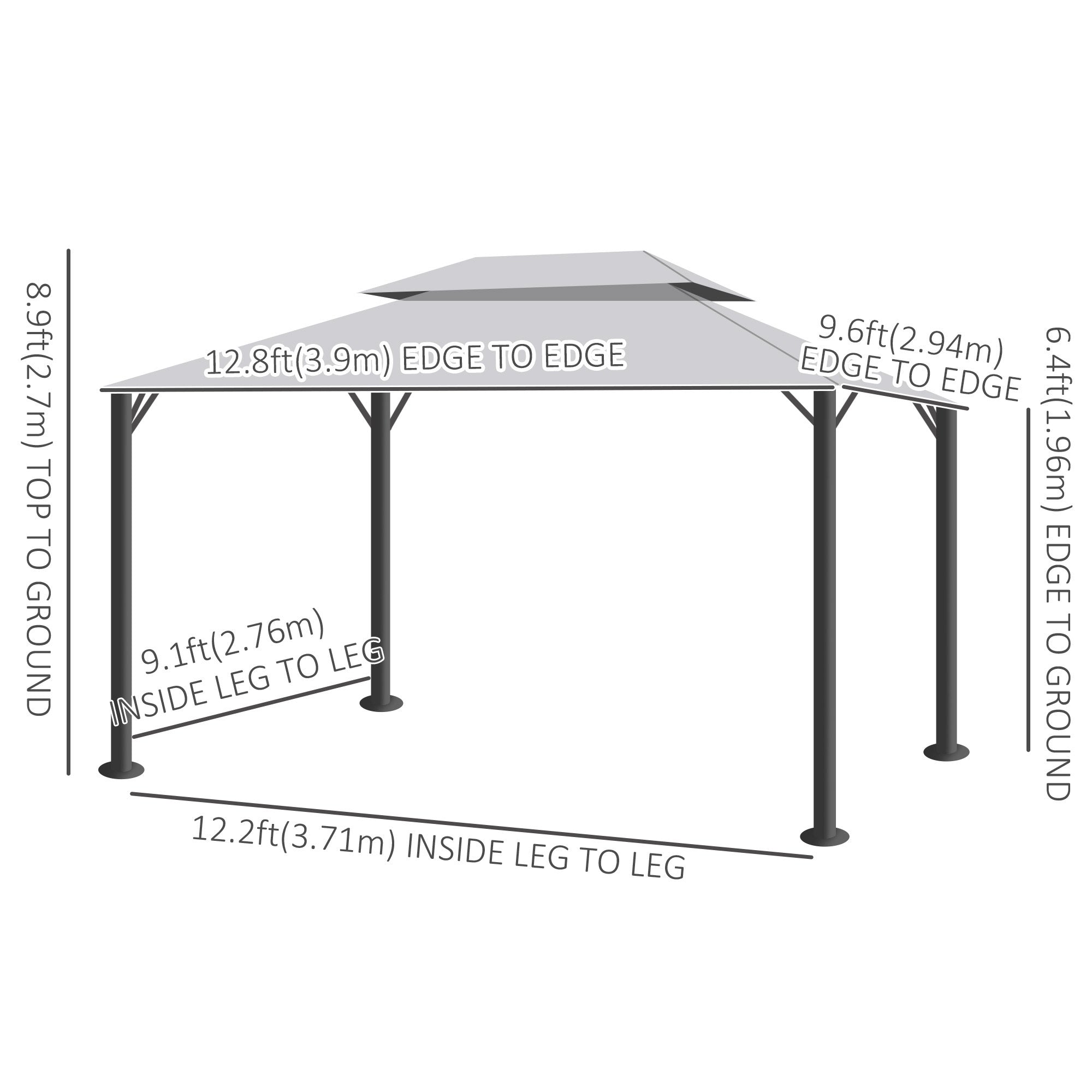 Outsunny 13'x10' Outdoor Patio Gazebo Canopy with 2-Tier Polyester Roof Vented Mesh Sidewall Light Grey 