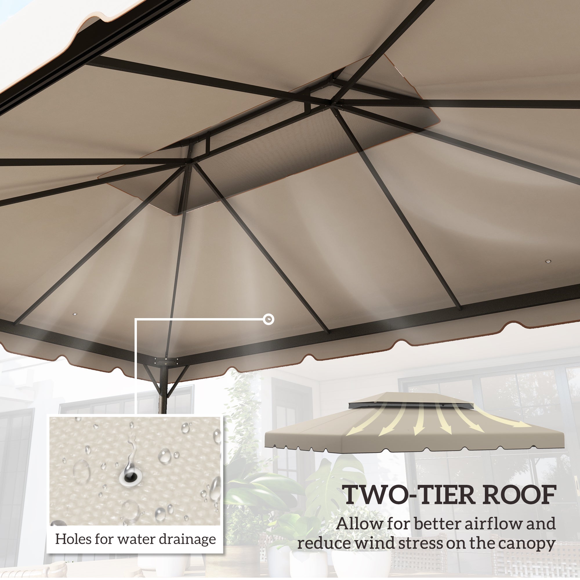 Outsunny 12.8' x 9.5' Gazebo Replacement Canopy, Gazebo Top Cover with Double Vented Roof for Garden Patio Outdoor (TOP ONLY), Beige 