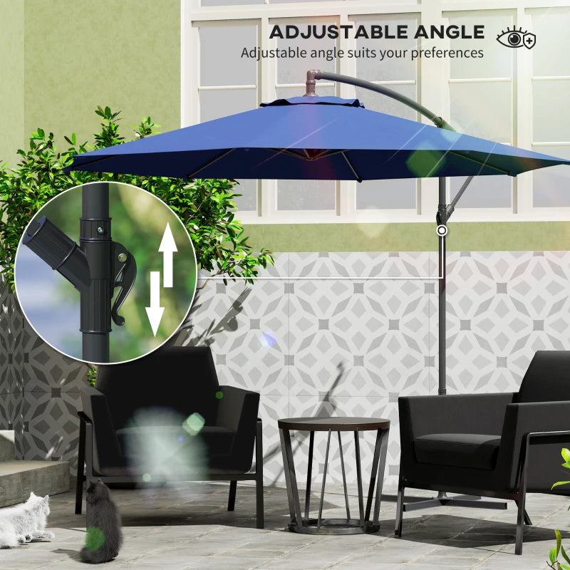 9.7ft Offset Patio UmbrellaCantilever Parasol with Crank Handle, 8 Ribs and Cross Base for Outdoor, Sun Shade, Blue