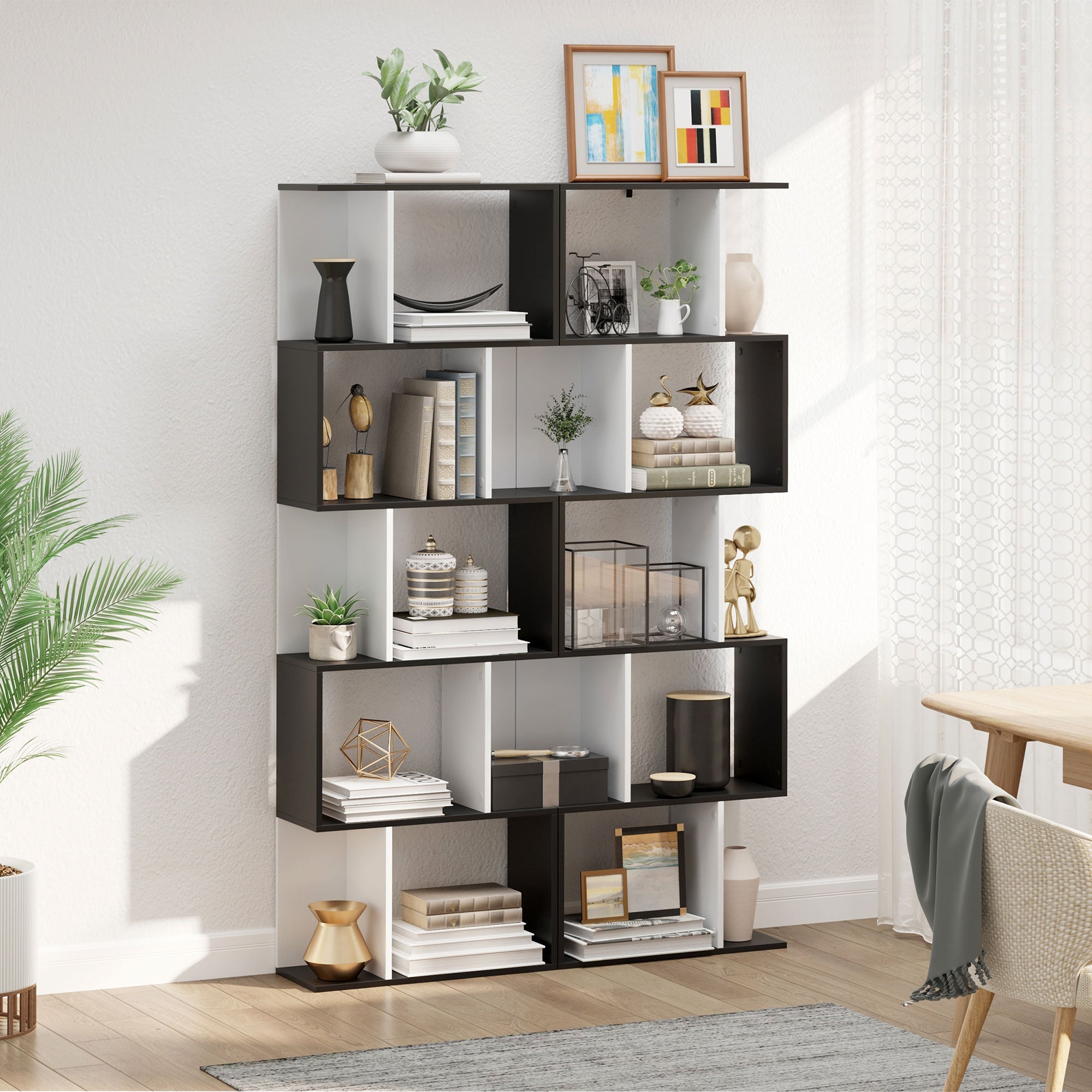 HOMCOM 5-Tier Modern Bookcase Display Shelf Storage Room Divider for Living Room Home Office Black 