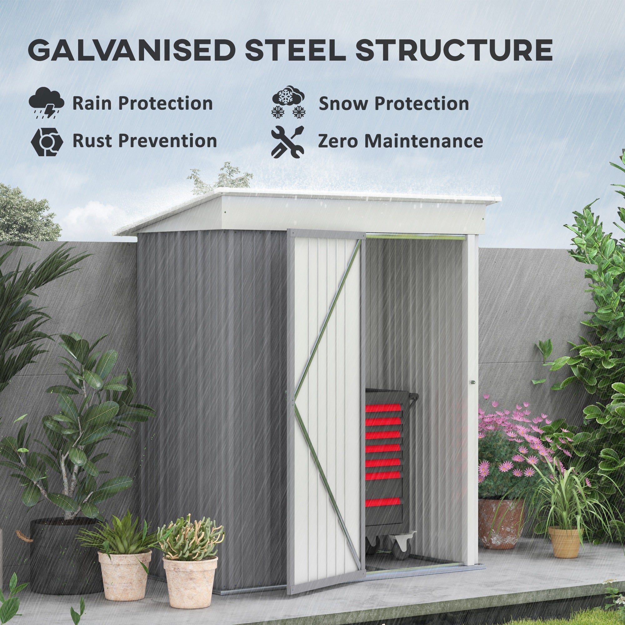 Outsunny Outdoor Storage Shed, Steel Lean-to Shed with Adjustable Shelf, Lock, Gloves, 5'x3'x6', Grey 