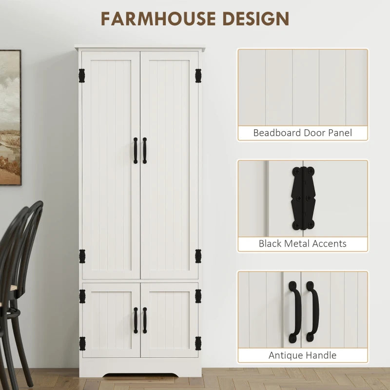 60" 4-Door Storage Cabinet Multi-Storey Large Space Pantry with Adjustable Shelves White