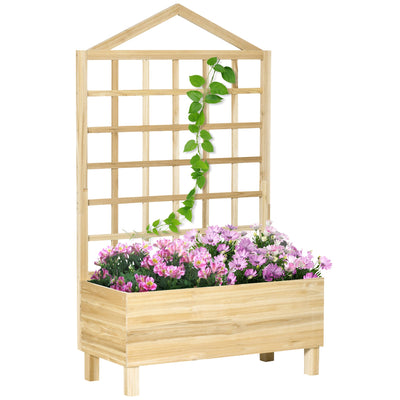 Outsunny Distressed Wood Planter with Trellis: Raised Garden Bed for Outdoor Plants/Flowers/Herbs, Natural 