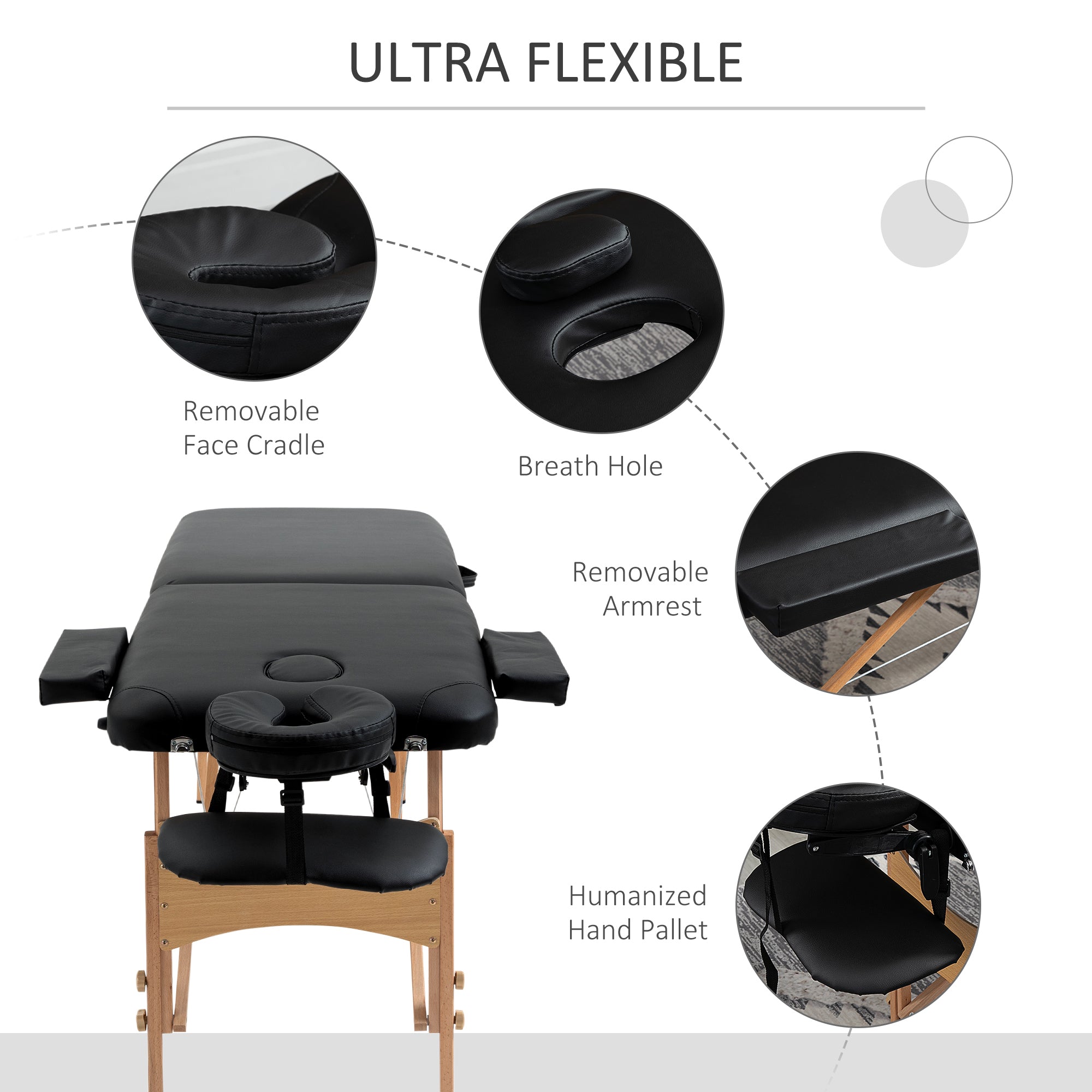 HOMCOM Professional 72" Portable Massage Table Adjustable Height Foldable Facial Spa Bed Black Color Salon 