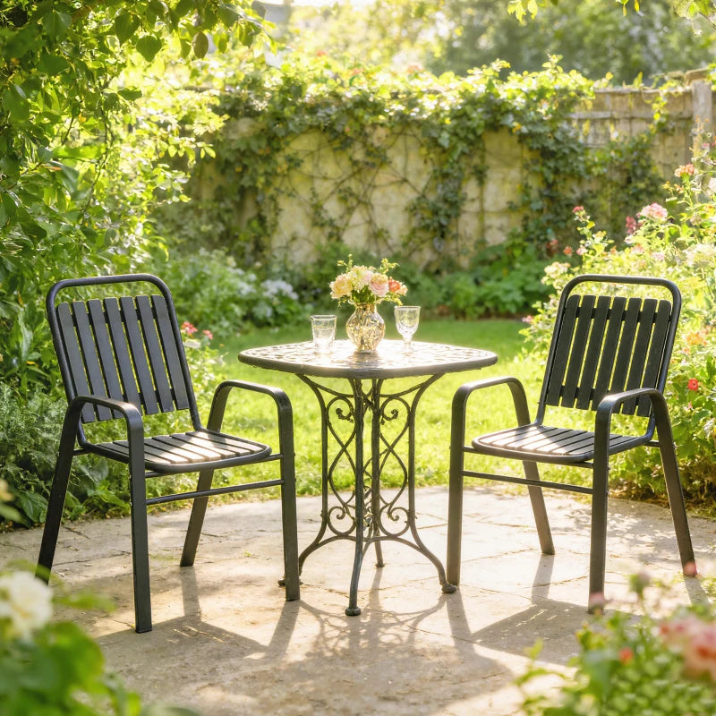 Stackable Outdoor Dining Chairs Set of 2, for Patio, Balcony, Deck, Garden, Black