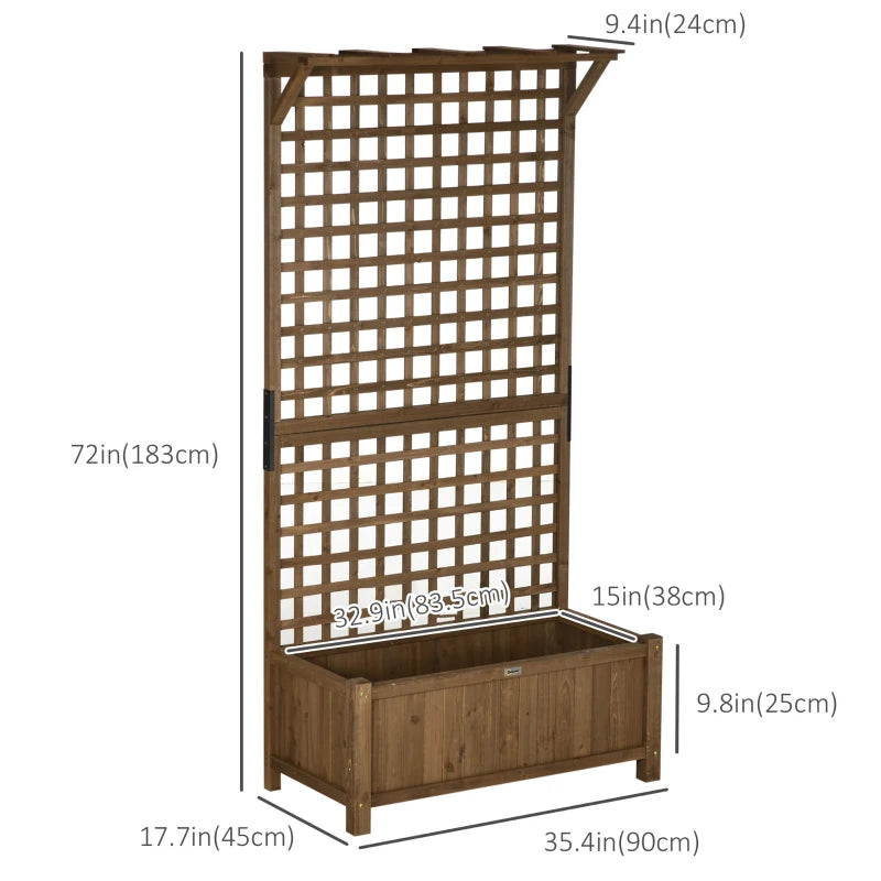 Wood Planter with Trellis for Vine Climbing, Raised Garden Bed, Privacy Screen for Backyard, Patio, Deck, Coffee
