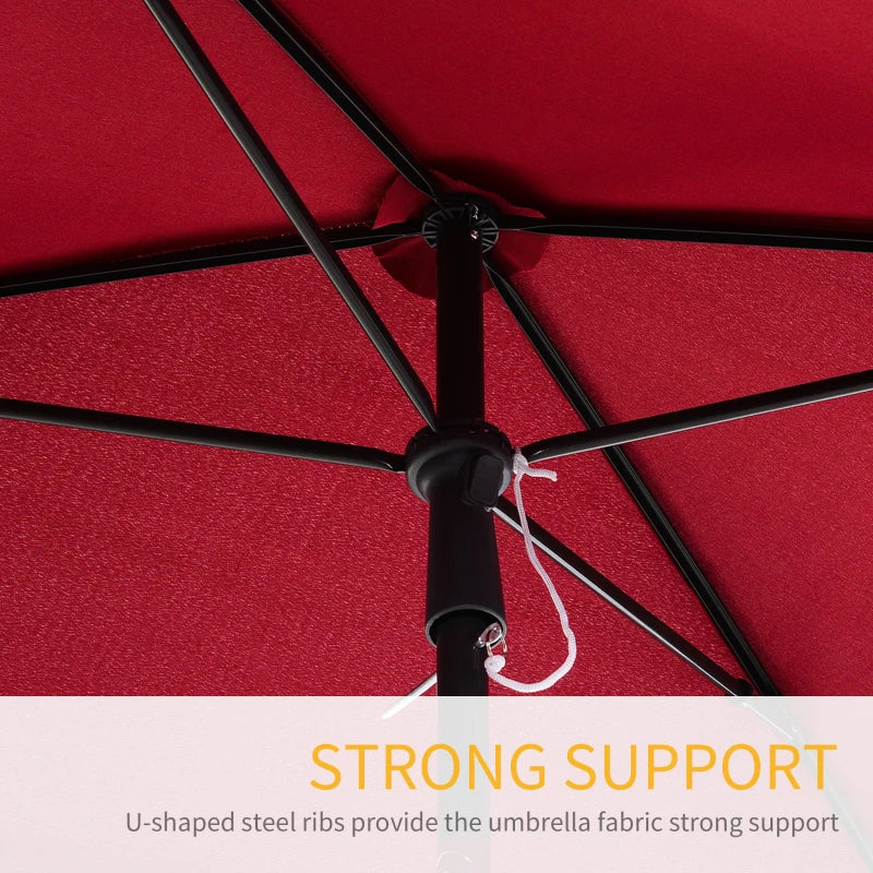 6.5x4ft Rectangle Patio Umbrella Aluminum Tilt Adjustable Garden Parasol Sun Shade Outdoor Canopy Red