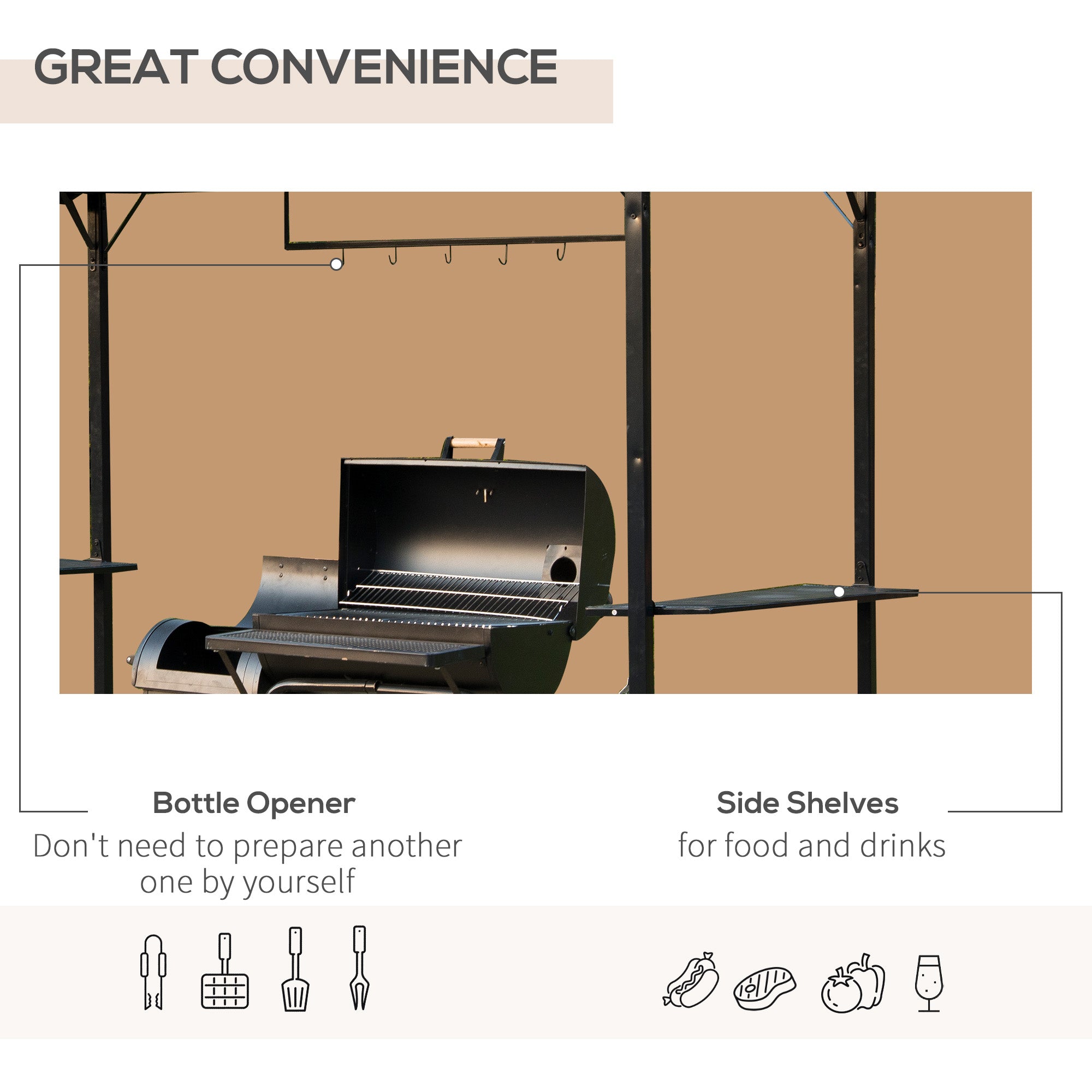 Outsunny 8x4ft BBQ Gazebo Tent Metal Frame Grill Canopy Garden Sunshade Portable Shelter Backyard w/ Side Shelf Coffee 