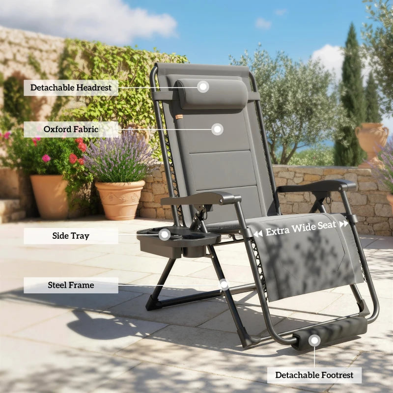Zero Gravity Chair, Reclining Outdoor Lounger Chair with Cup Holder, 400 LBS Capacity, Dark Grey