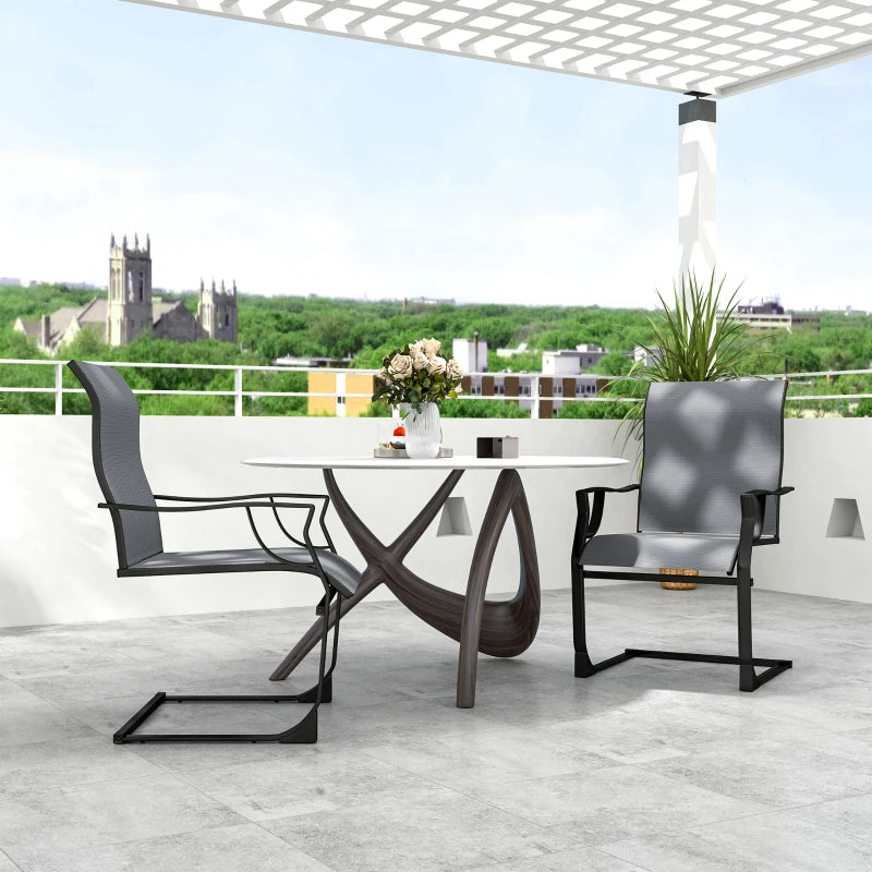 C Spring Motion Patio Chairs Set of 2 with Curved High Backrest, Armrest, All Weather Breathable Fabric, Metal Frame