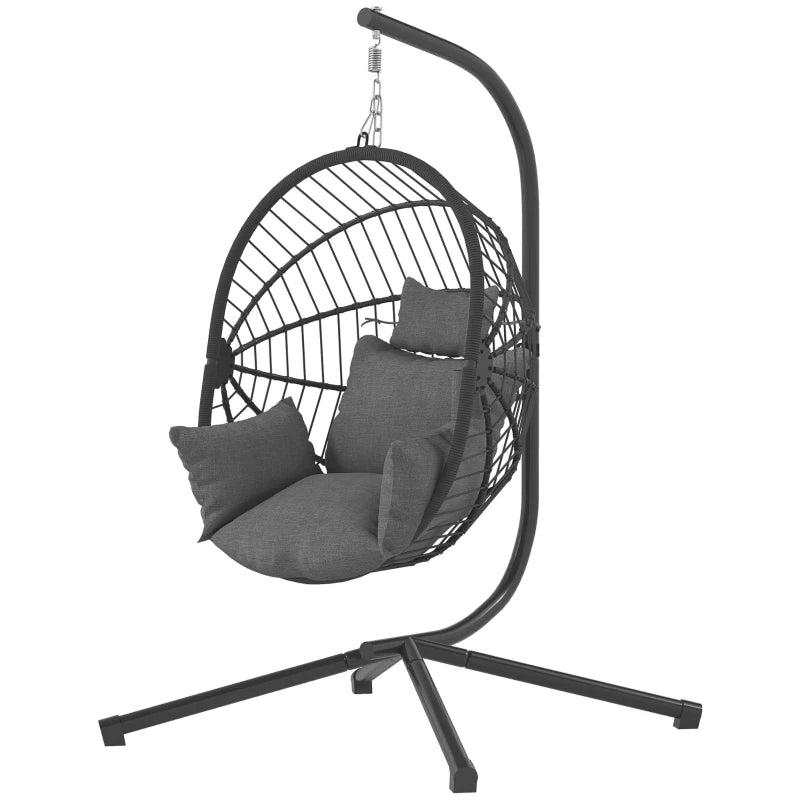 Metal Stand Hanging Egg Chair, with Full Body Padded Seat - Grey