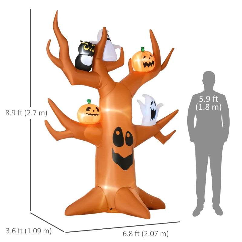 HOMCOM Inflatable Haunted Tree – LED Lighted Halloween Decoration with Owl, Ghost, and Pumpkins 