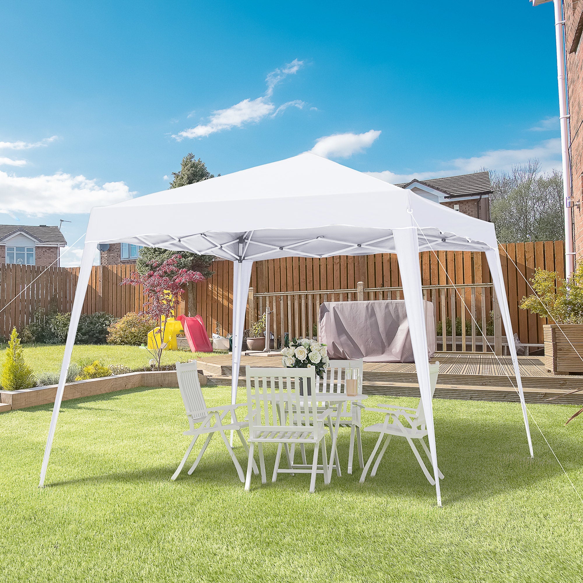 Outsunny 8' x 8' Pop Up Canopy, Outdoor Foldable Tent, Portable Canopy Tent with Carrying Bag for Camping, Party, Picnic, White 