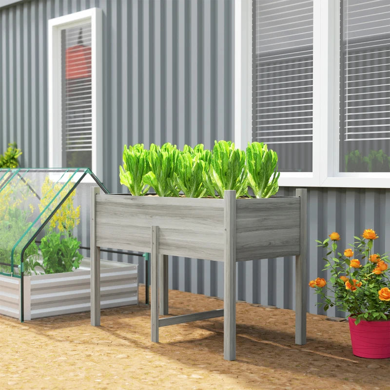 Wooden Raised Planter Box with Drain Holes for Vegetables, Flowers, Outdoor Garden Bed, 45.3x21.7x31.5inch, Grey