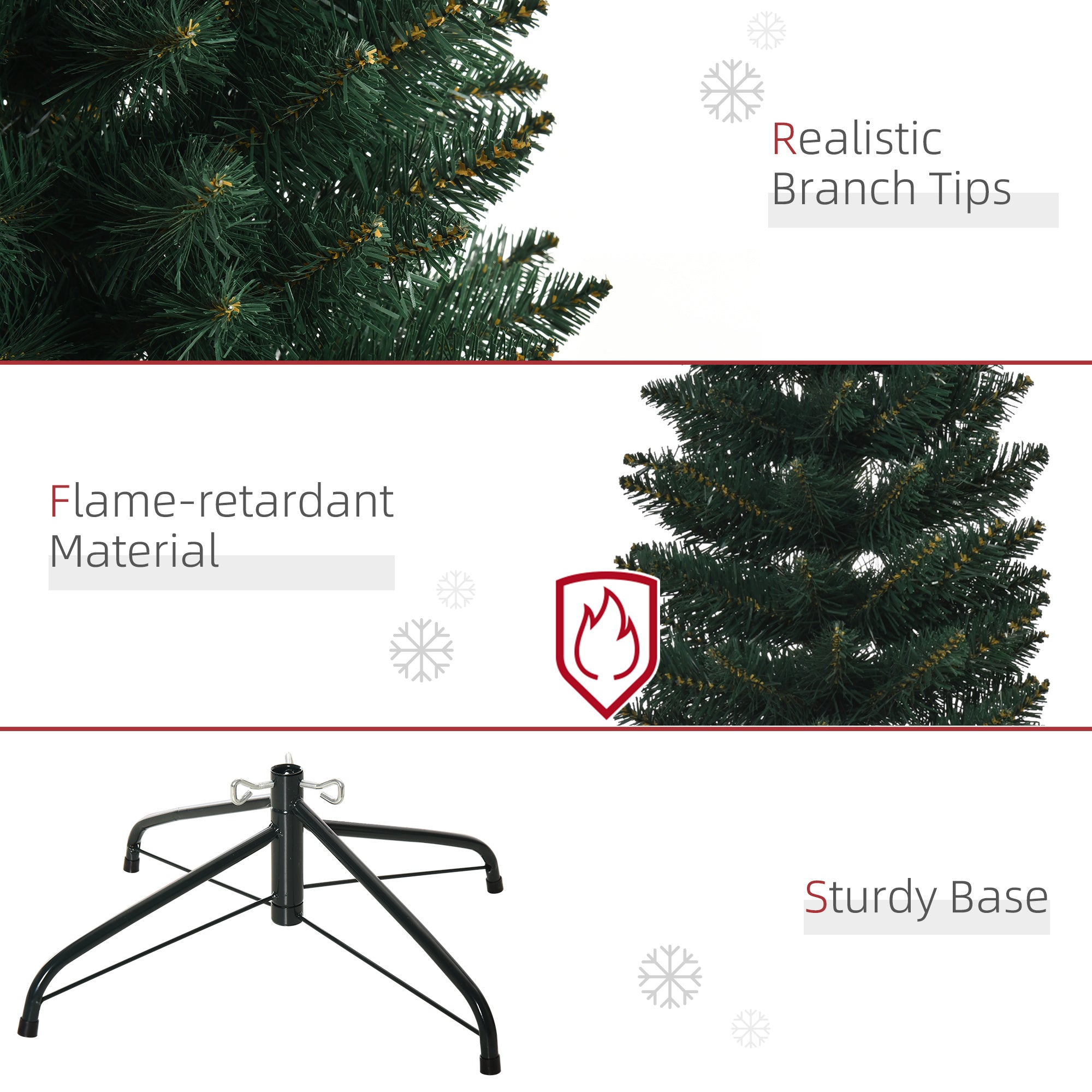 HOMCOM 6FT Artificial Christmas Tree Xmas Pencil Tree Holiday Home Indoor Decoration with Foldable Black Stand for Party, Green 