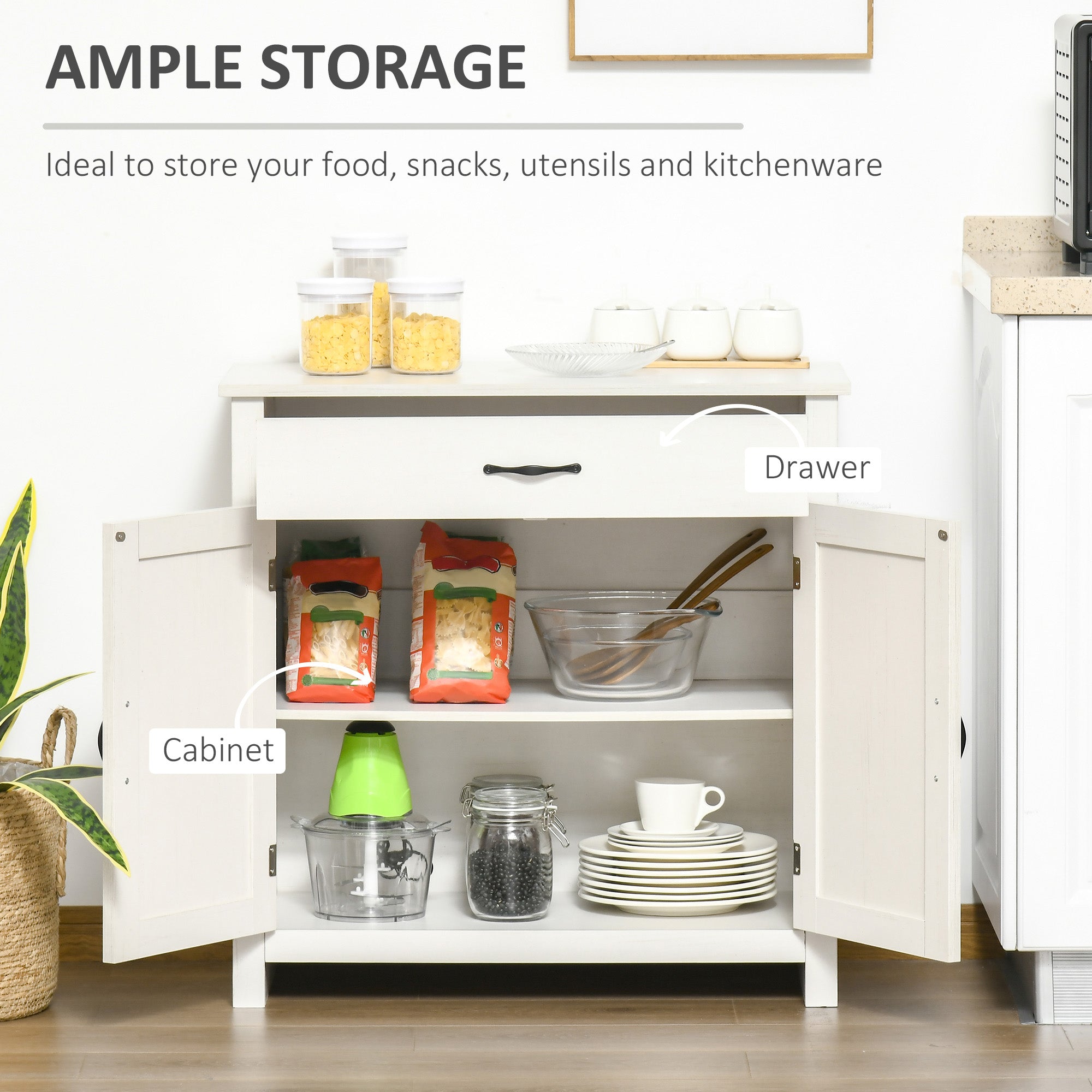 HOMCOM Distressed White Barn Door Cabinet: Farmhouse Sideboard Buffet Storage Coffee Bar for Living Room, Entryway, White Wash Finish 