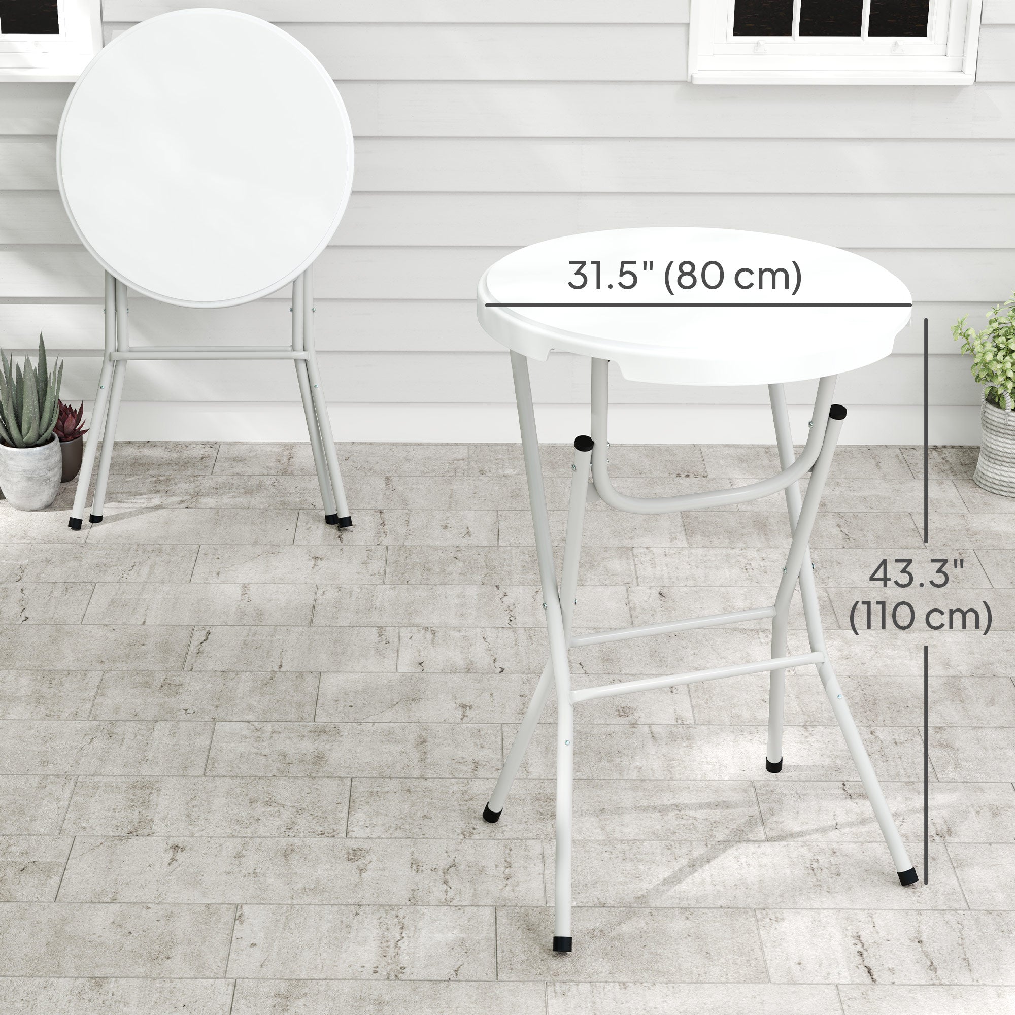 Outsunny 31.5" Bar Height Patio Table, Outdoor Bar Folding Table with HDPE Top, Locking Steel Legs for Party, Camping, White 